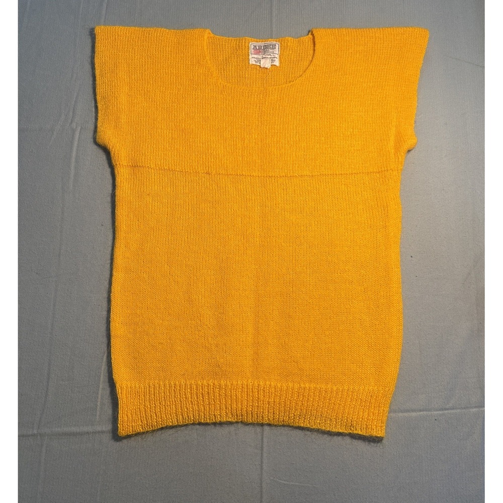 Vintage Ardee Mohair Wool Blend Knit Sweater Vest Yellow Sleeveless Top Large